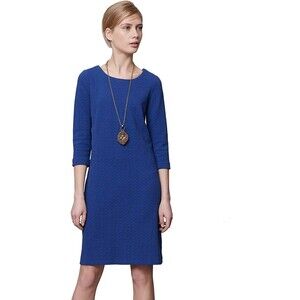 ALK Women's Medium Ganni Lousa Blue Textured Sheath Shift 3/4 Sleeve Dress EUC